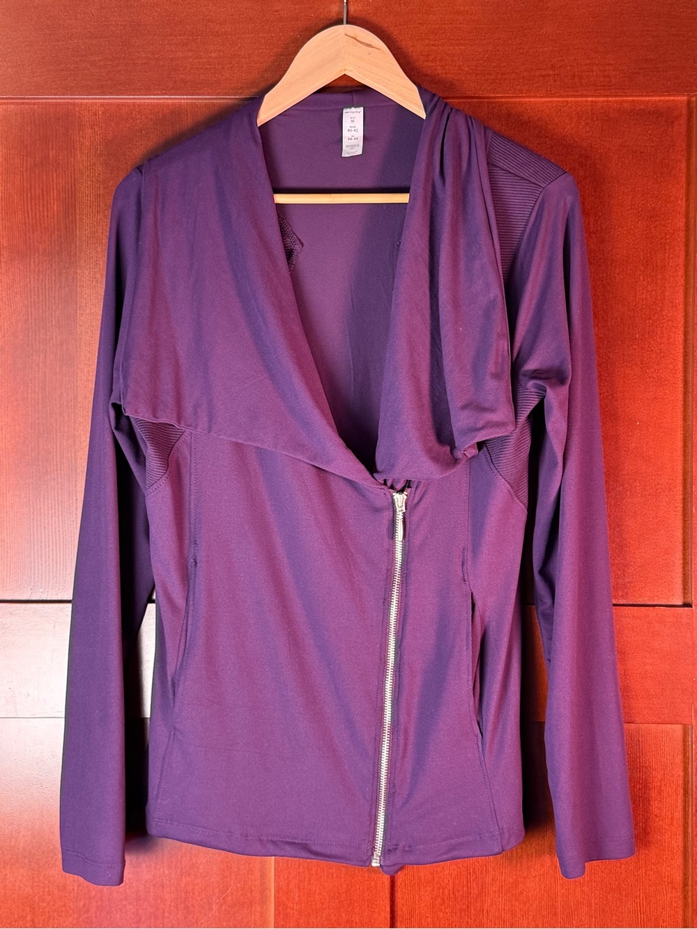 Marika Purple Moto Jacket Size M Draped Collar Ribbed Activewear Zip Front